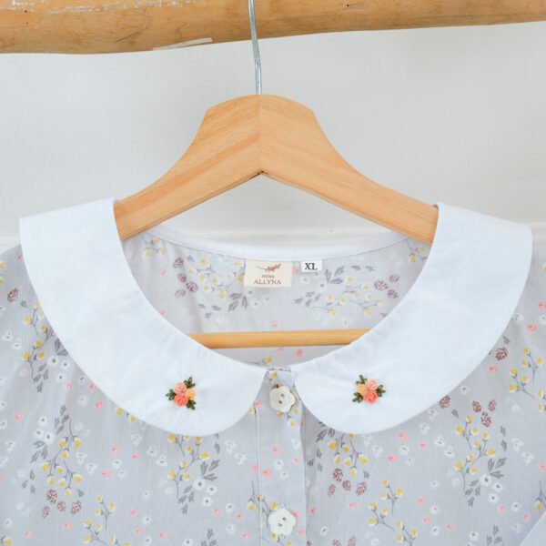 kkumi daster katun jepang tangan pendek dengan sulam tangan